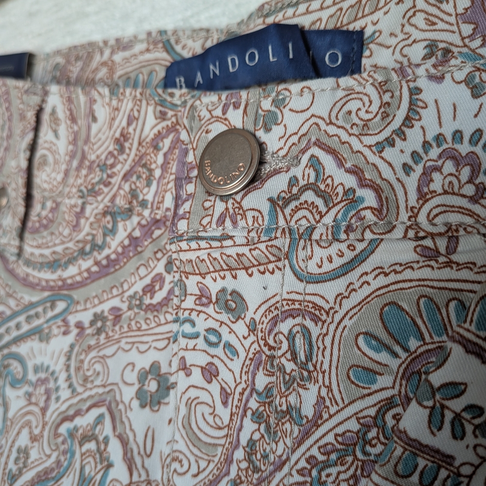 Bandolino Shorts Size 12 High Rise 98% Cotton Paisley Print Brown Pink Blue NWT - Picture 16 of 16